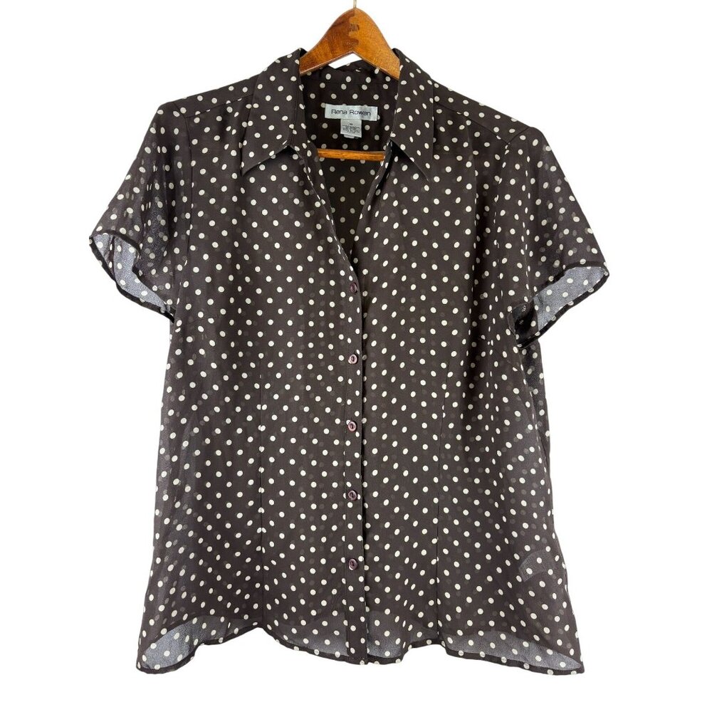 VTG Cottage Coquette Rena Rowan Sheer Polka Dot Button Front Blouse, Women's 16